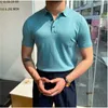 2024 Spring Summer Knit Polo Shirt Men swobodne odwrócenie przycisku kołnierza moda pasiastka solidna szczupła top