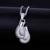 Chaînes Bling Gants de boxe Pendentif Collier Charme Corde gratuite Chaîne Or Couleur Glacé Cubique Zircon Bijoux Hip Hop Pour Hommes