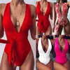 Women's Swimwear 2023 Summer Plunging Swimsuit One Piece High Cut Women Cross Bandage Beachwear Backless Bathing Suit