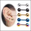 Stud Personality Women Men Rose Golden Stainless Steel Barbell Shape Earing Cartilage Ear Piercing Body Jewelry For Gift Drop Delive Otkwv