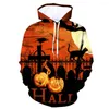 Hommes Hoodies Automne Style Hommes Femmes Long Sweat À Capuche Orange Et Noir Halloween Vent Grim Drôle Citrouille Motif De Mode