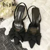 Escarpins d'automne pour femmes, chaussures à bout pointu avec nœud papillon, sandales à talons aiguilles, Mules à enfiler, 0129