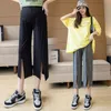 Zwangerschapsbodems 2023 Zomer Zwangere vrouwen Wijdbenige broek Modale voorkant Open Vork Abdominale Blacks Solid Color Katoenbroek Capris