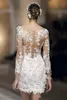 3D Floral Boho Sheath Wedding Dresses Long Sleeves V-neck Short Beach Lace Applique Spring Summer Bridal Reception Gowns Country Vestido De Novia