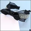 Bandas da cabe￧a elegantes strassm￵es de metal mi￧angas p￩rolas de renda preta n￳ para a cabe￧a Crystal Twisted Bow Anoget Acess￳rios vintage Personalize Otzn5
