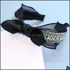 Fasce per capelli Eleganti strass Perline in metallo Perla Pizzo nero Fascia per capelli Nodo Cristallo Fiocco intrecciato Annodato Accessori vintage Personalizza Otzn5