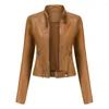 Giacca da motociclista da donna in pelle da donna Capispalla femminile Cappotto da motociclista con zip da donna Slim Fit Casual Streetwear Colletto alla coreana