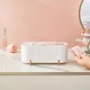 Förvaringslådor Plastiska skrivbordsbox Dammsäker med täckmakeup Organiser Eliminerar Clutter Cosmetics Holder för toalettbord
