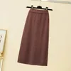 Skirts Fashion Autumn Winter Korean Knitted Women Large Size Elastic Waist Split A-line Female Sexy