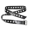 Bälten Punk Style Hollow Eyelet Rivet Belt Fashion Square Buckle Pin Strap Wide Leather Waistband för jeans korsettklänning Tillbehör