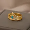 Anéis de casamento Strass azul para mulheres Boho Crown Vintage Ring Jewelry Gift Anilos