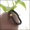 Beaded Strands Fashion Lava Rock Beads Bracelets Women Black High Polished Matte Crystal Men Beaded Bangle Clay Charms Bracelet Jew Oti8K