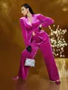 Spring Velvet Mother of the Bride Suit Rose Red Office Bureau Lady Party Blazer Invit￩ Porte 2 pi￨ces