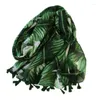 Foulards Arrivée Femmes Plantain Feuille Vert Écharpe Avec Glands Doux Coton Feuilles De Palmier Imprimé Chaud Châles Wraps Hijabs Silencieux