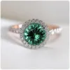 Wedding Rings Gorgeous Round Green Stone Women Micro Paved Glass Filled Noble Gift Lady Engagement Ring Classic