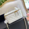 Damskie klasyczne skórzane pudełko Cavir Trunk Torby kosmetyczne Prawdziwa skóra Posiadacz karty ze skóry cielęcej Top List Uchwyt Totes GHW Crossbody Torebki na ramię Designer 18CM