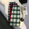 Rokken vintage plaid wollen vrouwen elegante harajuku lange midi rok dikker split kantoor dame potlood bodycorn luxe ritssluiting