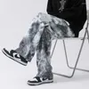 Calças masculinas Vintage Tie-Dye Straight impresso Moda de moda de moda calça coreana Hip Hop Homem masculino masculino/ azul