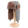 Beretten WARME BOMBER HATS EAR FLAP RUSSISCHE HAT MEN MEN VROUWEN 2023 Winter Faux Fur Winddicht Gestreepte print Ushanka Sovjet Sneeuw