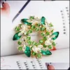 Pins Brooches 2 Inch Gold Plated Green And Lime Rhinestone Crystal Wreath Flower Brooch C3 Drop Delivery Jewelry Dh9Td