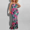 Vestidos casuales Vestido de verano para mujer Estampado floral Correa de espagueti Talle alto Hasta el suelo Sirena Elegante Fiesta de noche