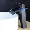 Rubinetti per lavabo da bagno BAKALA Cascata Rubinetto a led Vetro Ottone nero Lavabo Miscelatore ORB Rubinetto a ponte