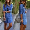 Casual Dresses Women Denim Pockets Elegant Cowboy Fashion Feminino Lady Slim Shirt Dress Jeans