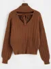 Women's Sweaters ZAFUL Women Pullover Knitted Tie Cut Out Back Cable Knit Sweater Backless Pull Femme Winter Top