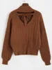 Damenpullover ZAFUL Damenpullover Strickkrawatte Ausschnitt hinten Zopfmuster Pullover rückenfrei Pull Femme Winter Top