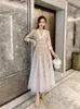 Casual Dresses Spring Runway Sexig V-ringning Mesh broderi Polka-Dot Dress Woman Elegant Slim Draped Party Long Female Vestidos Fall