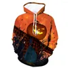 Hommes Hoodies Automne Style Hommes Femmes Long Sweat À Capuche Orange Et Noir Halloween Vent Grim Drôle Citrouille Motif De Mode