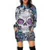 Kvinnors hoodies 2023 Fashion Hoodie Dress Women's Halloween Skull Print Sweatshirt Långärmad huvträning Packover Pumpkin