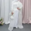 エスニック服2023ファッションイスラム教徒のオープンアバヤサマートルコヒジャーブロングドレス女性ラマダン着物ドバイアバヤカーディガンパフスリーブ
