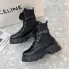 Boots Black Punk Ankle Platform Motorcycle Women Lace Up Chunky Heel Belt Buckle Pocket Designer Shoes Large Size 43 221215