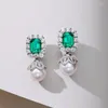 Dange oorbellen Princess Green Crystal Emerald Gemstones White Pearl Water Drop for Women Elegant Fine Jewelry Party Accessoires Gifts