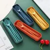 Dinnerware Sets Wheat Straw Portuguese Tableware Set Knife Fork Spoon Chopsticks Storage Box Outdoor Travel Portable