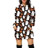 Damen Hoodies Damen Halloween Kürbis Print Hoodie Kleid Langarm Sweatshirt Herbst Frühling Casual