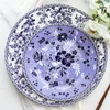 Plates Blue And White Cutlery Chinese Western Cuisine Flat Plate Steak Fruit Dim Sum Bone Porcelain Creative