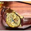 Armbandsur Top Men's Watch Tourbillon Automatiska mekaniska handledsklockor Dragon Gold Dial Leather Ailang 6826