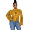 Women's T Shirts Test Autumn Sexy Lace Women Tops V Neck Hollow Out Bell Long Sleeves Irregular Style Short Shirt Nightclub PartyWomen's