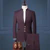 Trajes de hombre Blazers 2 piezas Negro Color sólido Ropa nostálgica ZhongShan Traje de cuello alto Botón dorado Boda Baile de graduación SuitMen