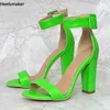 Heelsmaker New Women Ankle Wrap Sandaler Faux Leather Chunky Heels Open Toe Vackra gröna rosa röda skor damer USA storlek 5-20