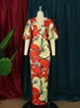 Party Kleider Vintage V-ausschnitt Laterne Hülse Maxi Vestido Sommer Elegante Boodycon Gedruckt Langen Rock Urlaub Afrikanische Frauen 2023