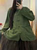 Women's Blouses 2023 Spring Chinese Style Green Shirt Female Vintage Casual Double Layer Cotton Yarn Tops Ladies Stand Button Cardigan