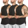 Herrtankstoppar 3 Pack Mens Gym Bomullskläder Fitness Vest Solid ärmlös skjorta Fashion Men Canotte Bodybuilding Training Singlets