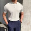 2024 primavera verão malha polo camisa masculina casual turn-down colarinho botão moda listrado sólido magro topos de seda gelo algodão camiseta S-2XL