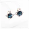 Dangle Lustre Mode Bleu Strass Boucles D'oreilles Femmes Fille Cristal Forme Carrée Sier Zircon Oreille Stud Partie Boucle D'oreille Bijoux A37Z Dhbyt