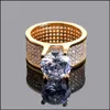 Band Rings Geometric Circle Bling Cz Stone Cubic Zircon Ring For Men Women Hip Hop Jewelry Gold Sier Color Q314Fz Drop Delivery Dhnod