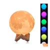 Nachtlichten Oplaadbaar Licht 3D Print Moon Lamp 9 Kleurverandering Touch Switch Slaapkamer BOEKKAST Nachtlicht Home Decor Creative Gift OT1FF