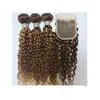 Brazilian Human Hair Peruvian Indian P4 27 Piano Color Water Wave 3 Bundles With 4X4 Lace Closure Baby Hairs Yirubeauty 10-30inch